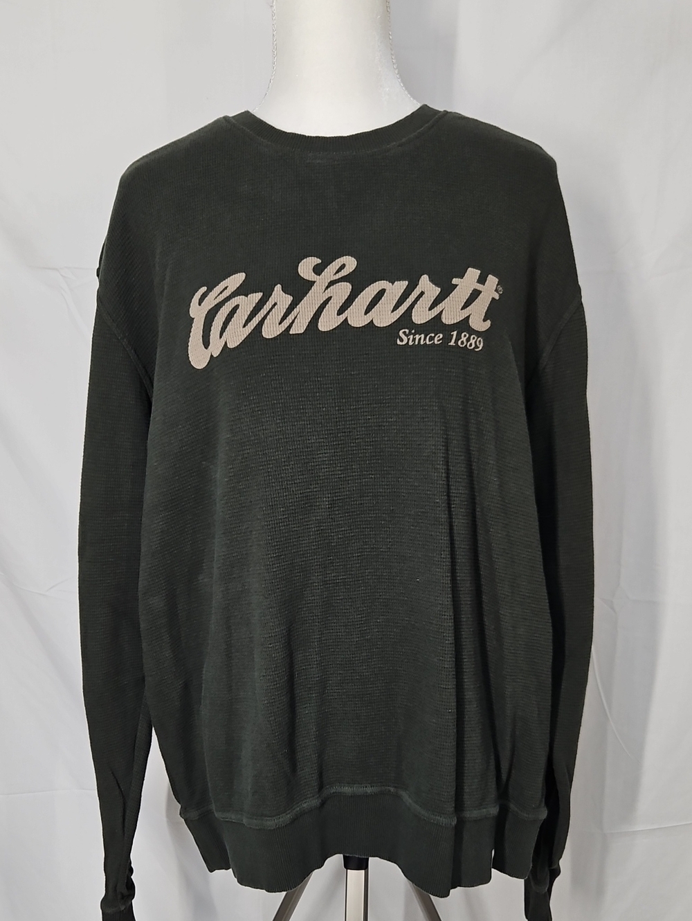Carhartt Olive Green Crewneck with Cream Script Logo